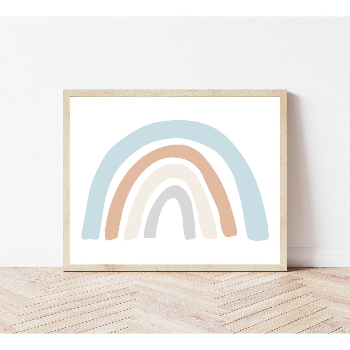 Blue Terracotta Gray Boho Rainbow Horizontal Boys Nursery Wall Poster - Image 2