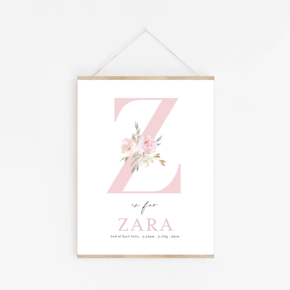 Floral Initial Personalized Name Nursery Wall Art - Image 3