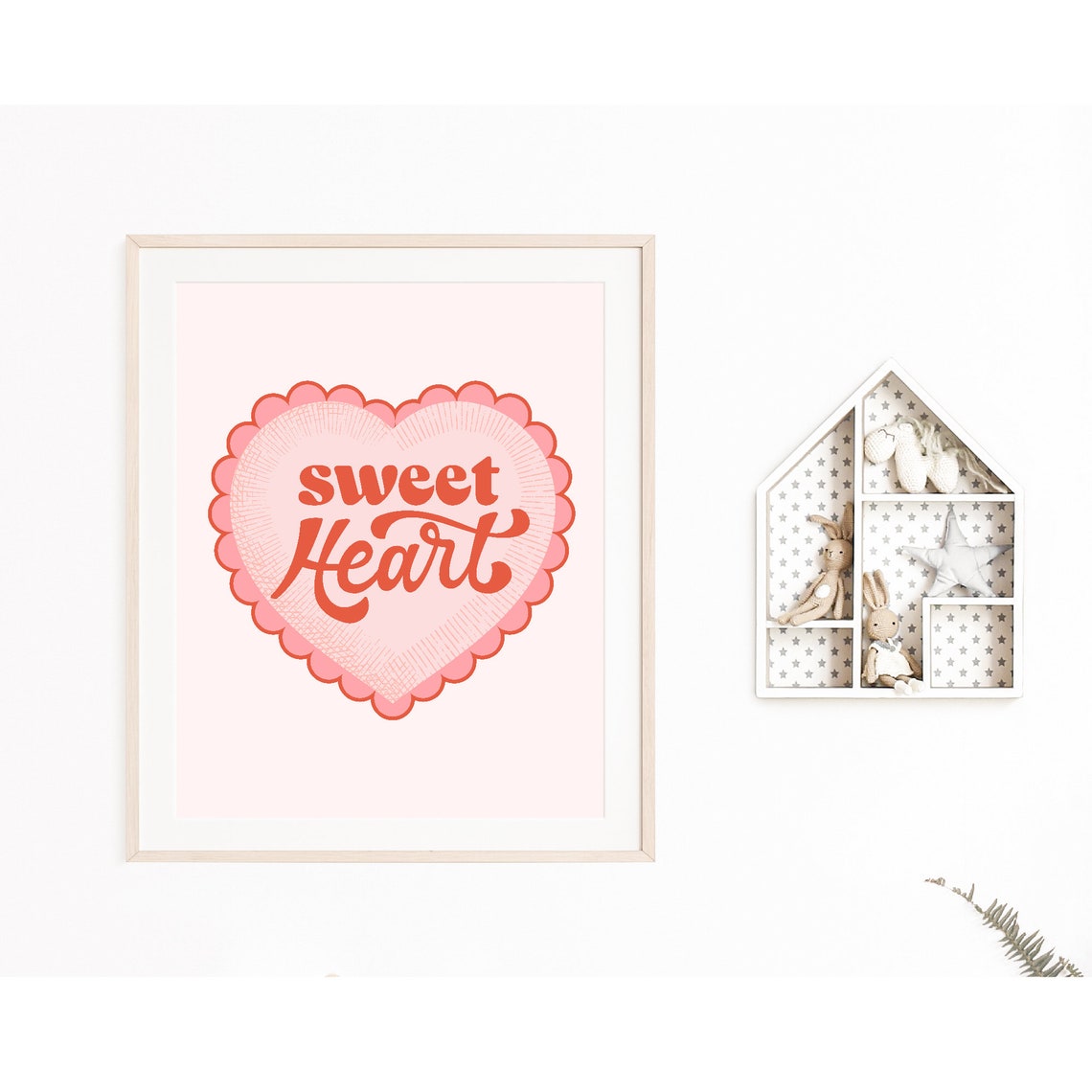 Sweet Heart Retro Red Script Scalloped Pink Heart Valentine Poster - Image 2