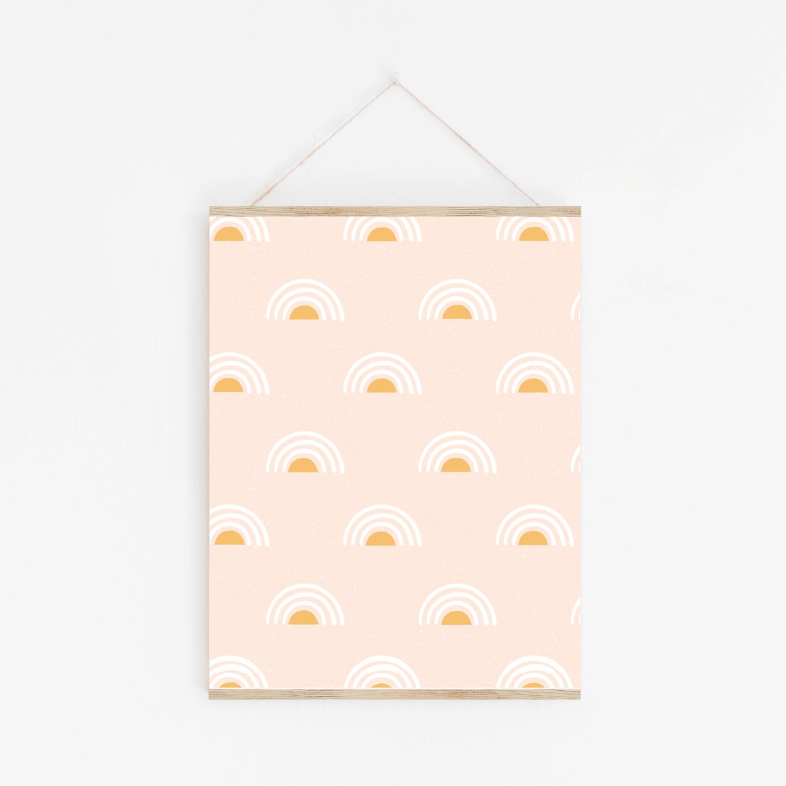 Blush Pink Mini Rainbow Pattern Mustard Suns Nursery Wall Poster - Image 2