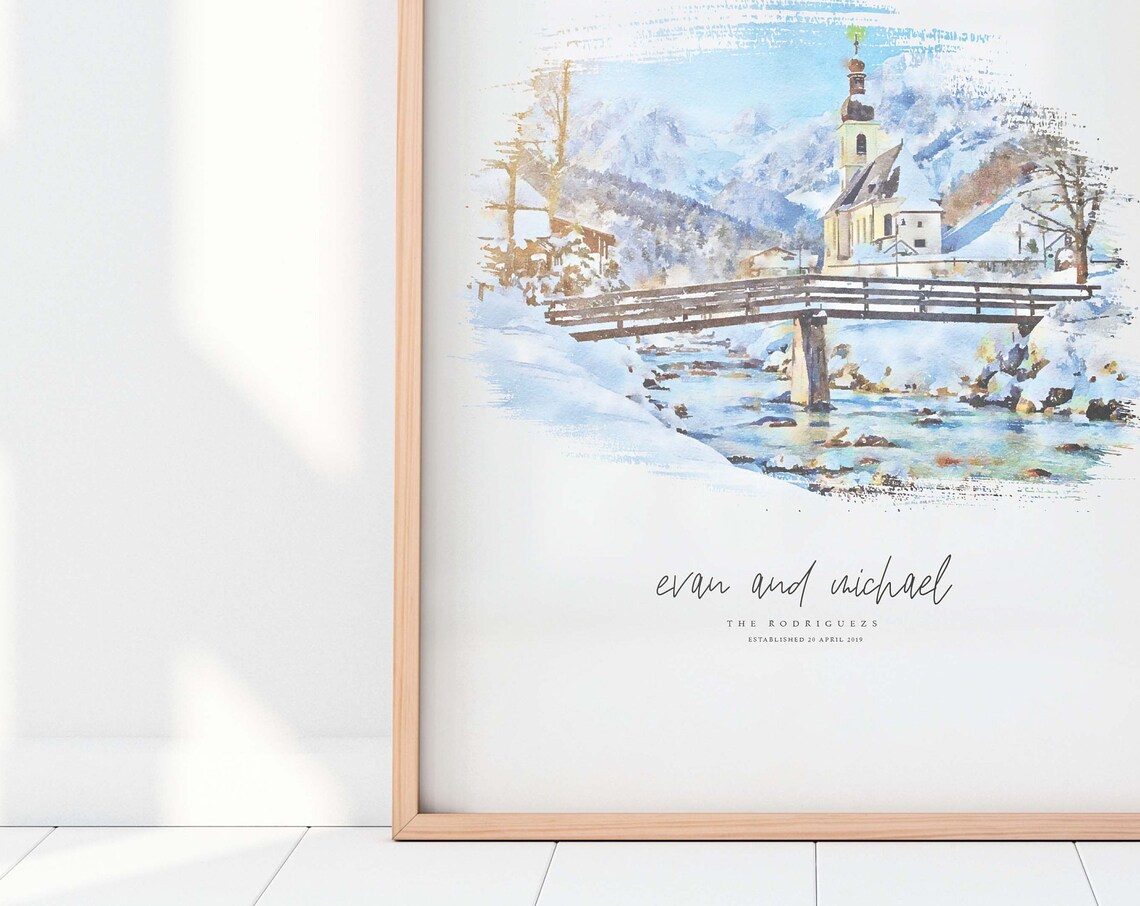 Winter Wedding Venue Illustration, Watercolor Gift