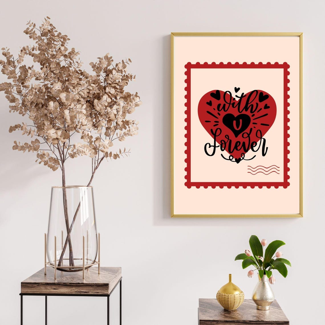 With U Forever Love Stamp Heart Romantic Red Postage Wall Poster - Image 3