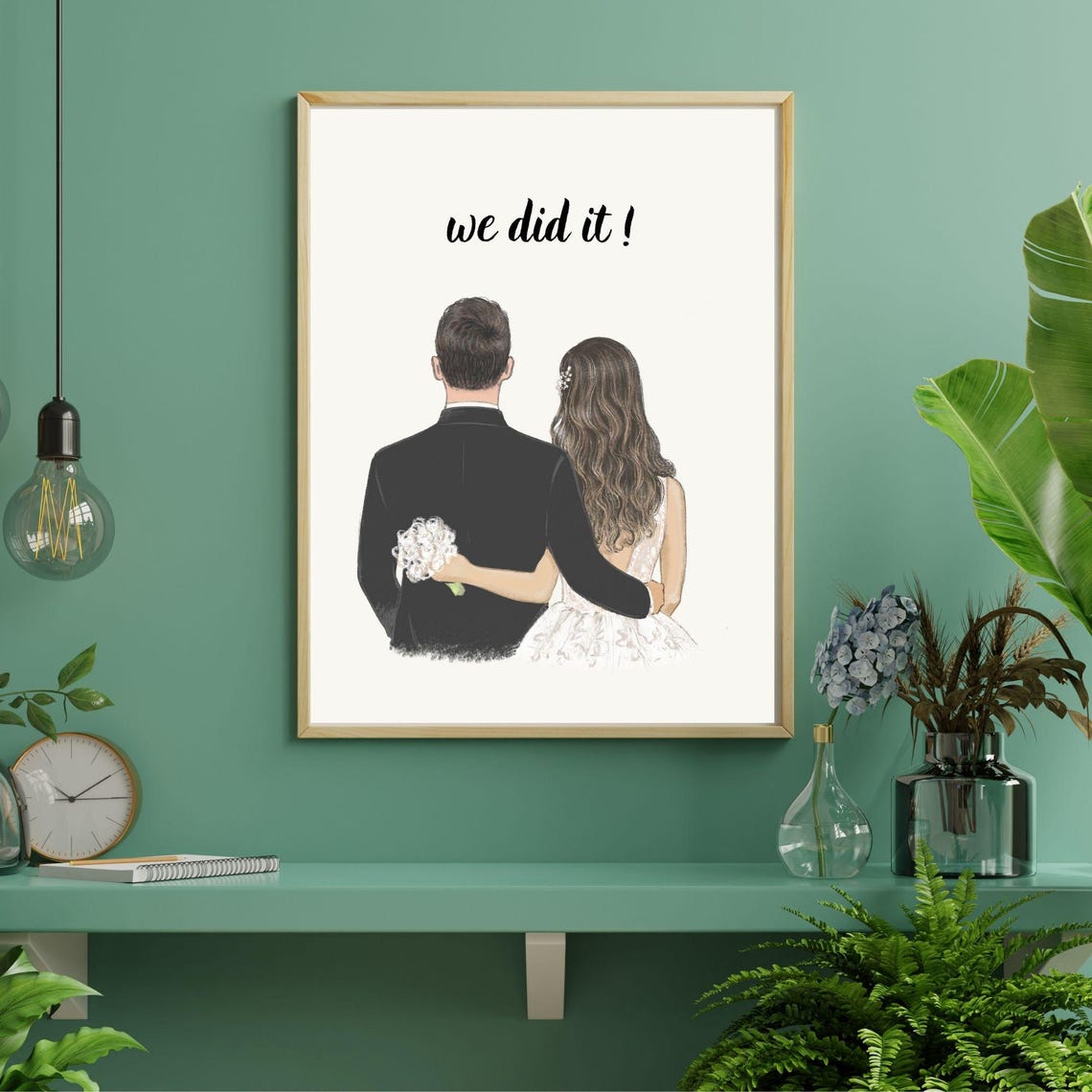 We Did It Bride And Groom Illustration Romantic Wedding Wall Poster - Image 3