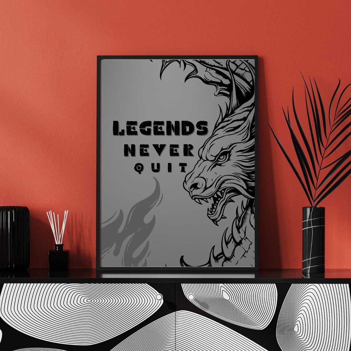Legends Never Quit Fierce Dragon Head Motivational Masculine Wall Art Poster - Image 4