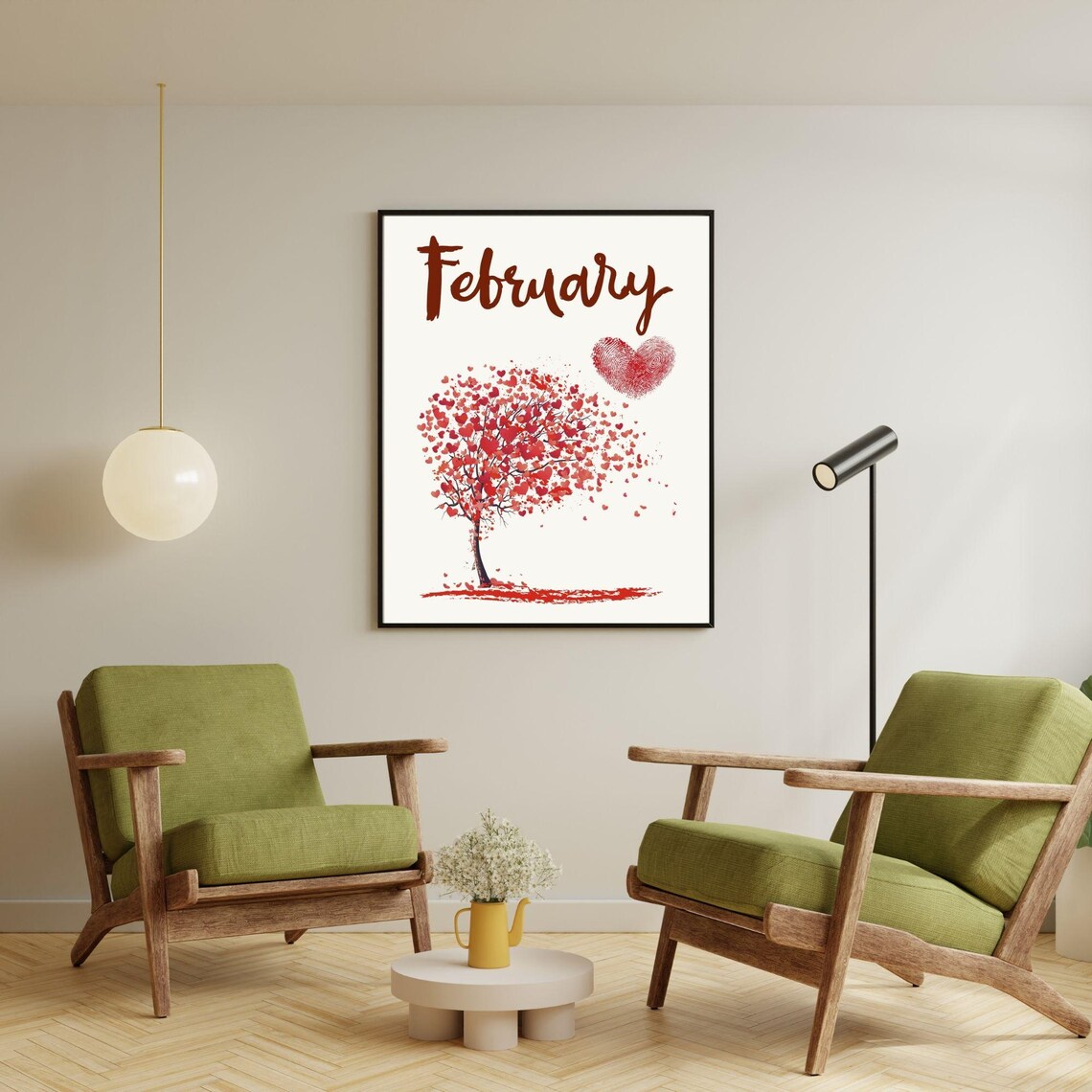 February Heart Tree Love Month Fingerprint Heart Seasonal Art Print - Image 4