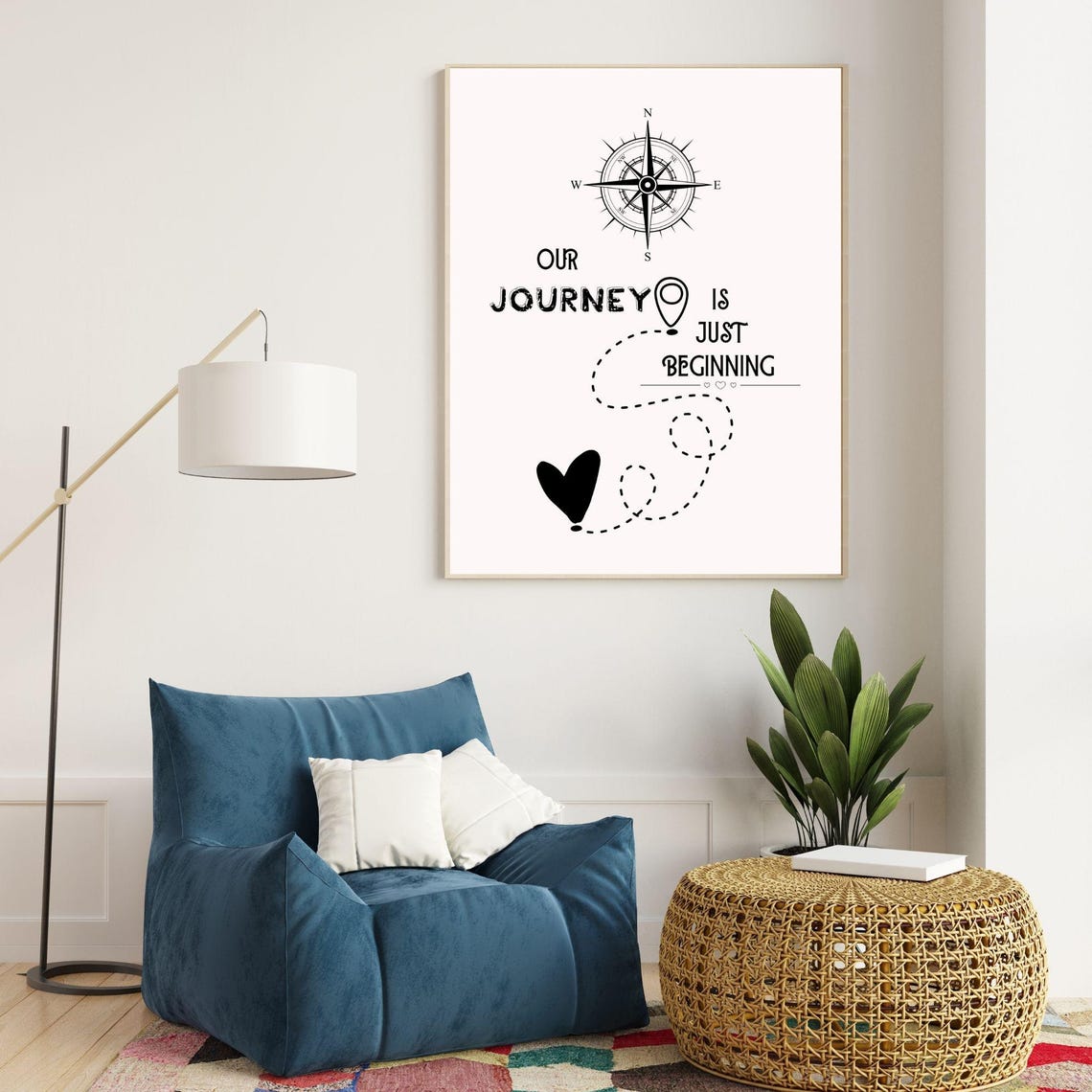 Our Journey Is Just Beginning Compass Heart Map Romantic Wall Poster - Image 5