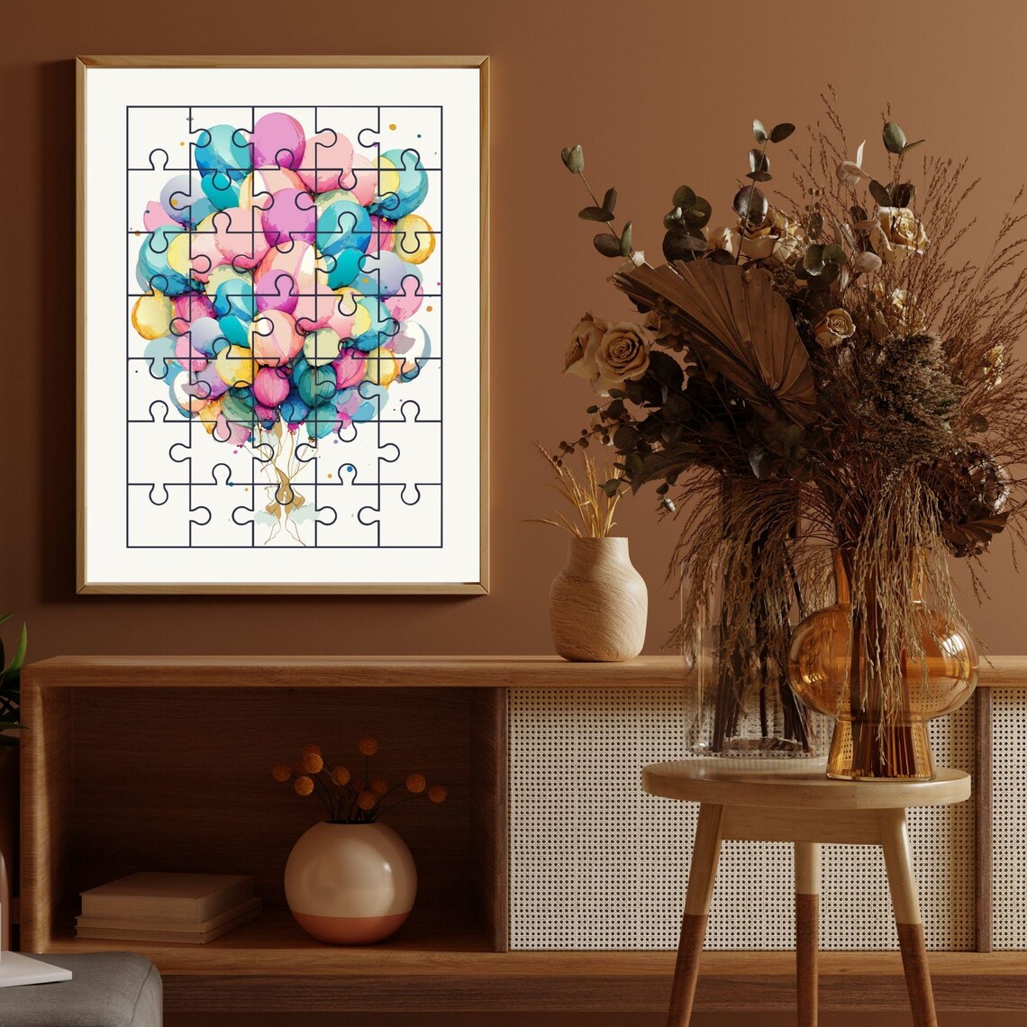 Puzzle Flying Balloons, Minimalist Fun Decor Poster - Image 3