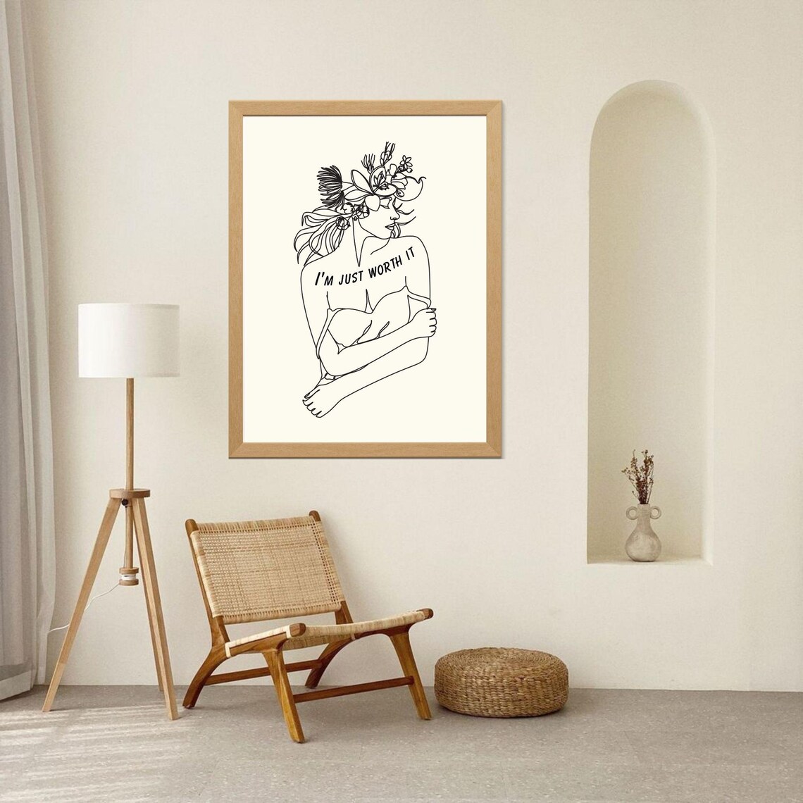 I'm Just Worth It Floral Woman Line Art Empowering Self Love Poster - Image 2