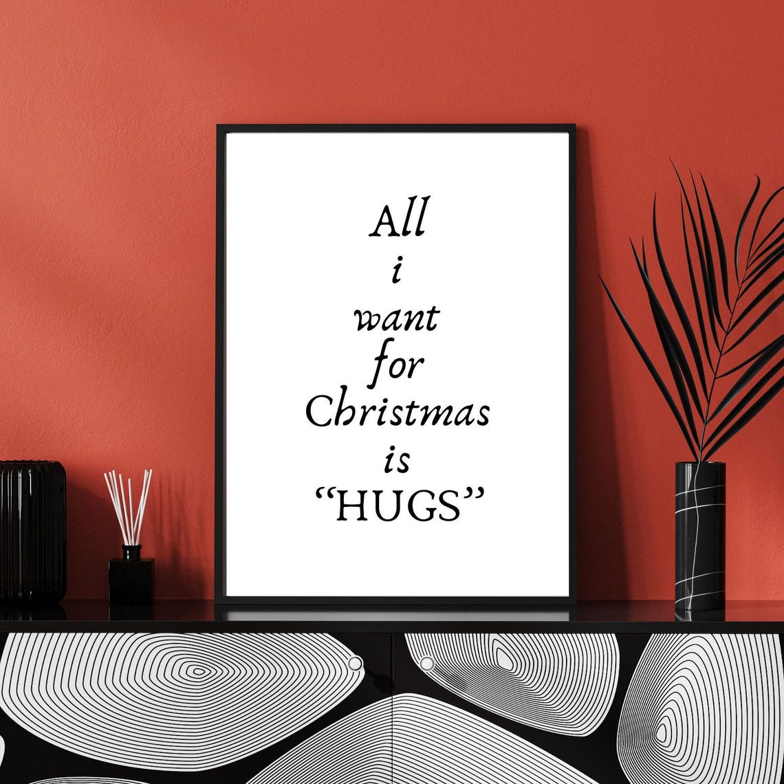 All I Want For Christmas Is Hugs Minimalist Typography Holiday Poster - Image 2
