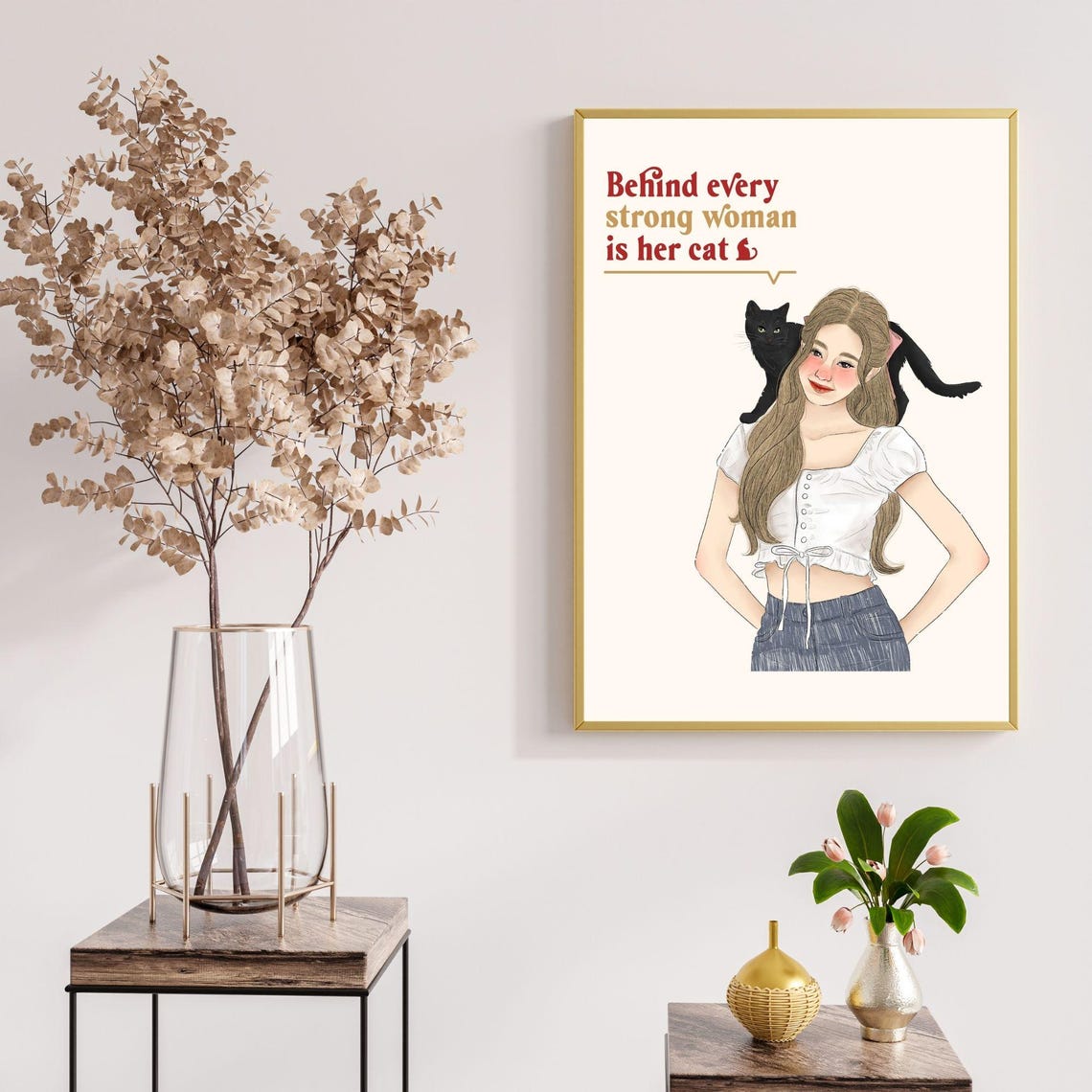 Behind Every Strong Woman Is Her Cat Black Cat Illustration Poster - Image 5