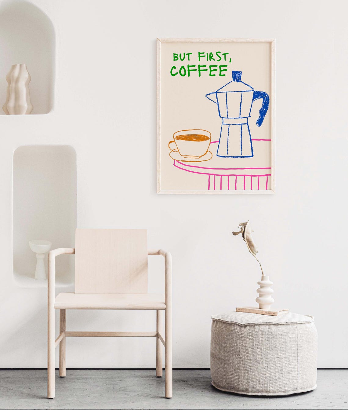 But First Coffee Moka Pot Sketch Green Kitchen Wall Decor Poster - Image 3