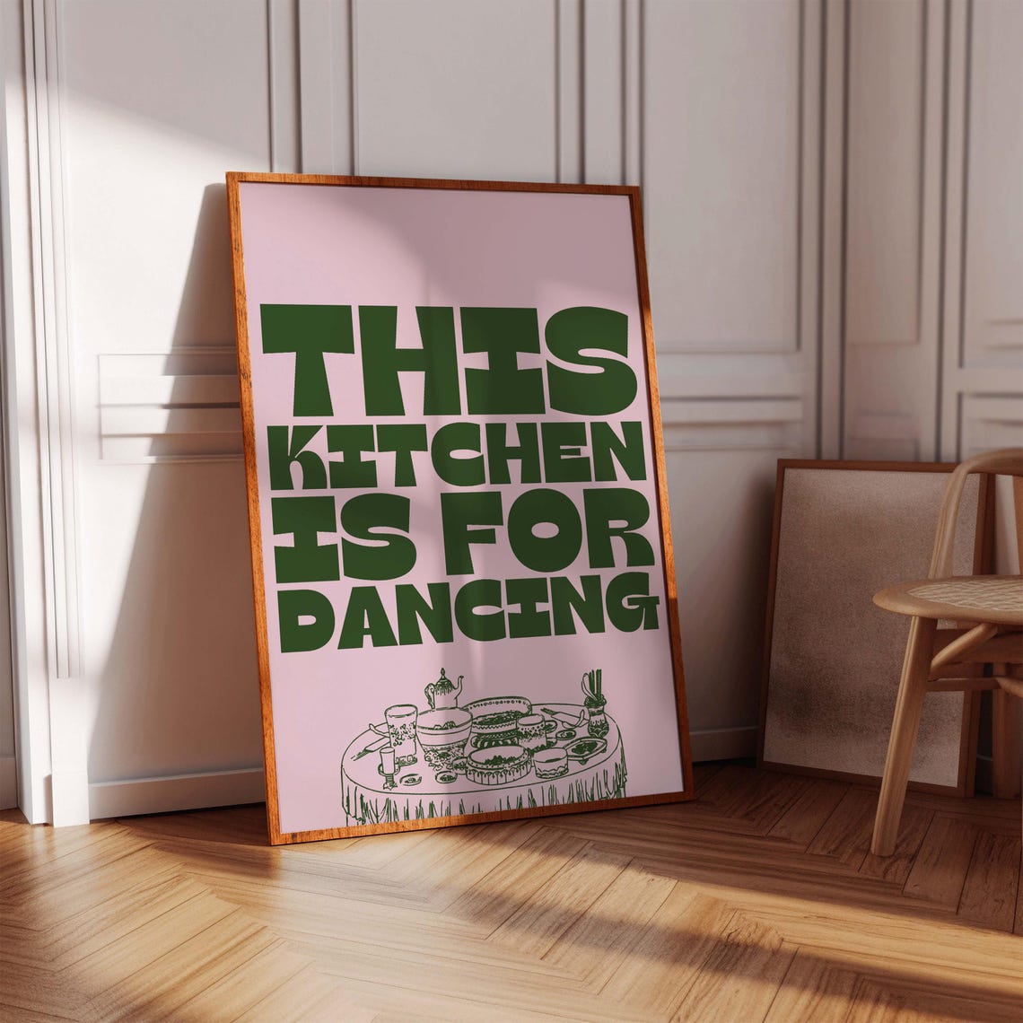 This Kitchen Is For Dancing Green Pink Retro Typography Poster - Image 5