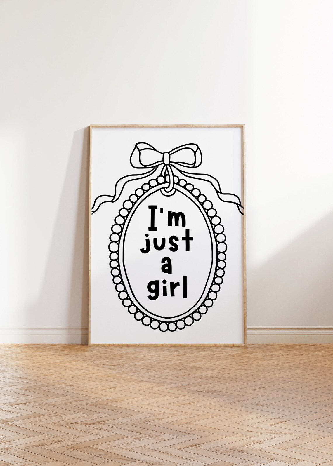 I'm Just a Girl Black and White Bow Frame Minimalist Wall Art