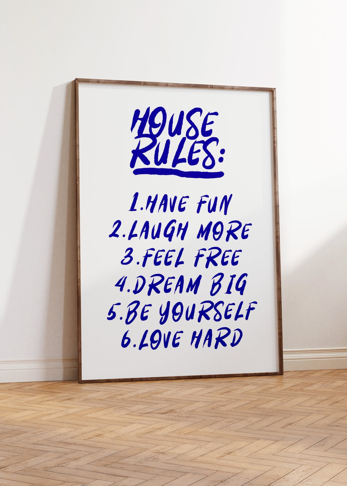 House Rules Blue Brush Lettering Funny Family Home Decor Poster - Image 3