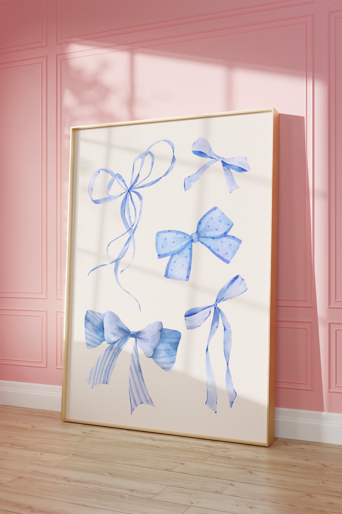 Blue Watercolor Bow Collage Preppy Cute Coquette Girly Wall Art - Image 2