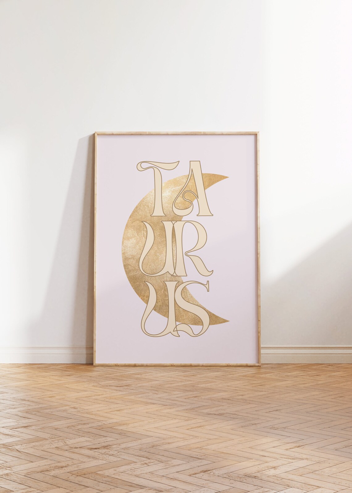 Taurus Gold Crescent Moon Art Nouveau Blush Pink Zodiac Typography Poster - Image 3