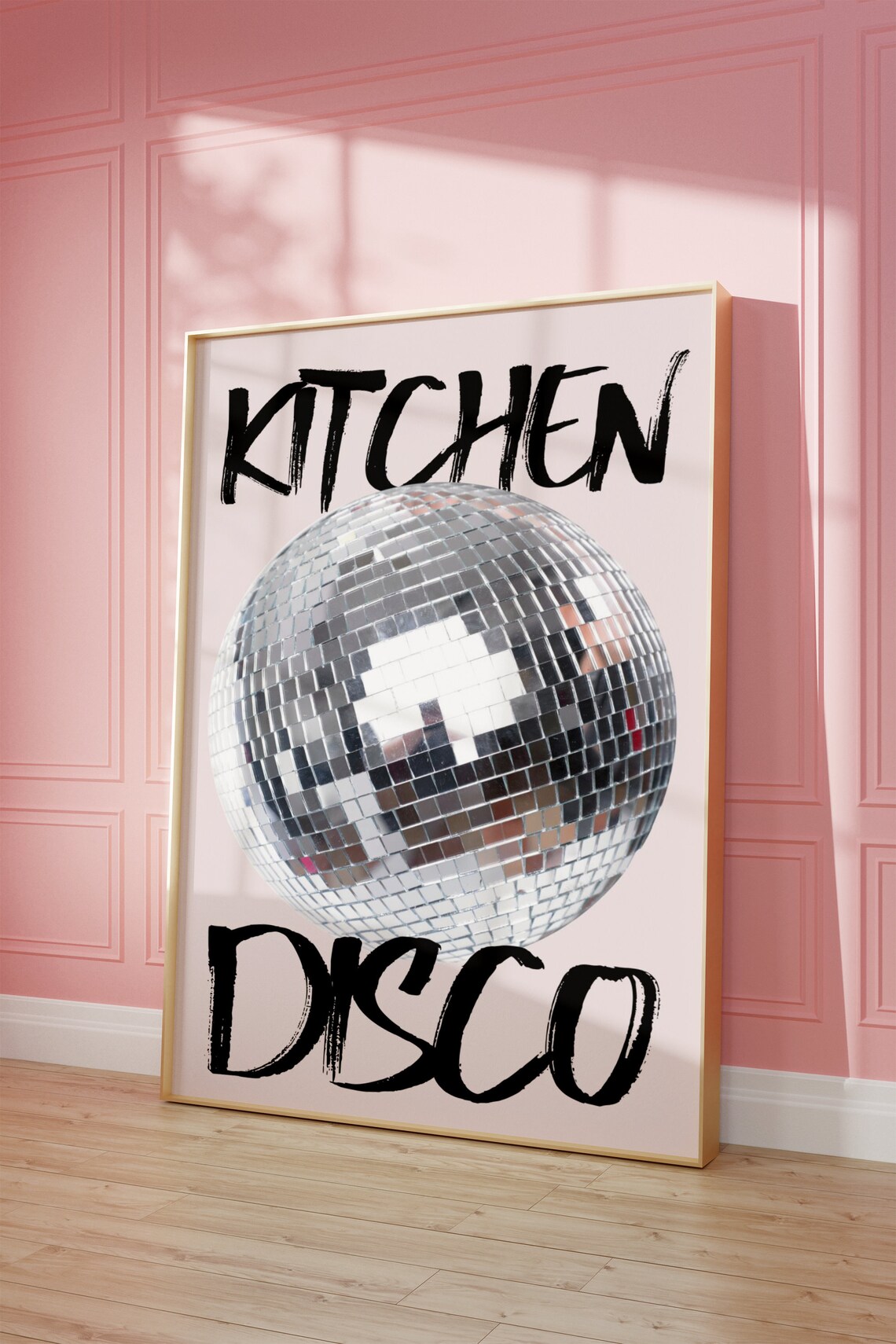 Kitchen Disco Silver Mirror Ball Photo Pink Retro Party Wall Art - Image 2