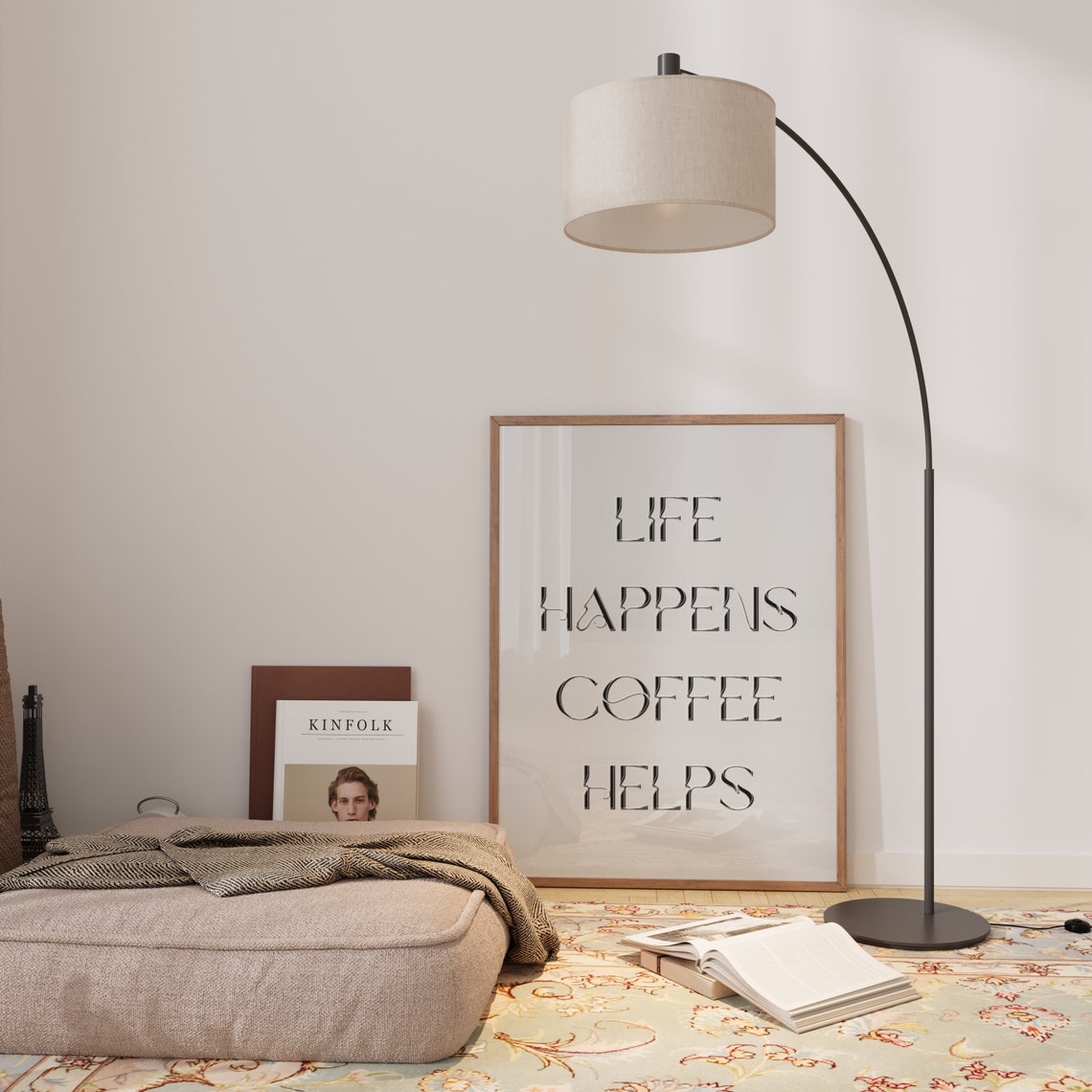 Life Happens Coffee Helps Funny Quote Minimalist Kitchen Wall Art - Image 2