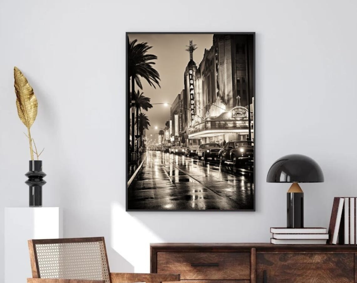 Old Hollywood Boulevard Night Theater Marquee Sepia Photography Poster