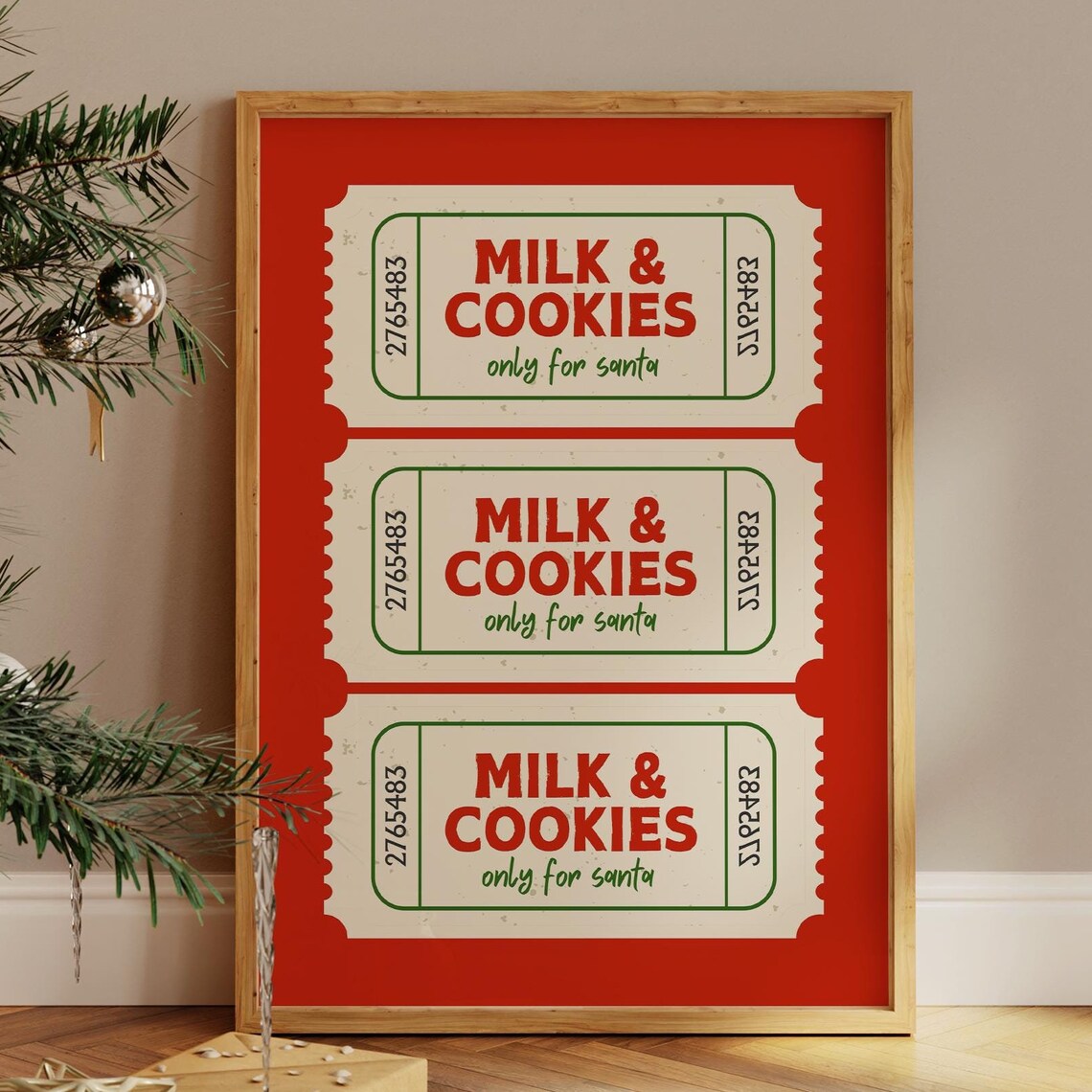 Three Milk And Cookies Only For Santa Ticket Christmas Poster