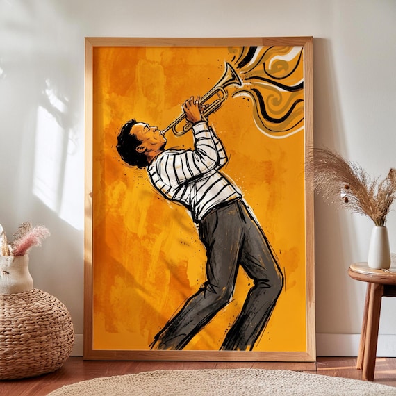 African American Trumpet Player Art Print Vintage Jazz Musician Wall Digital Download