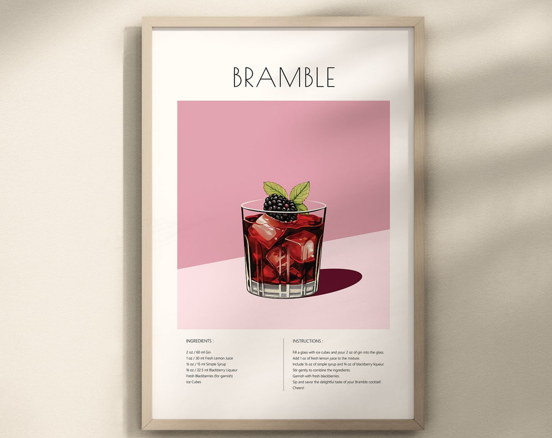 Bramble Cocktail Poster, Bar Cart Decor