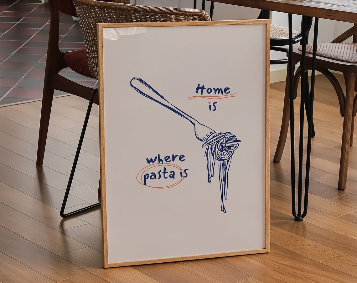 Home Is Where Pasta Is Fork and Spaghetti Kitchen Sketch Poster - Image 3