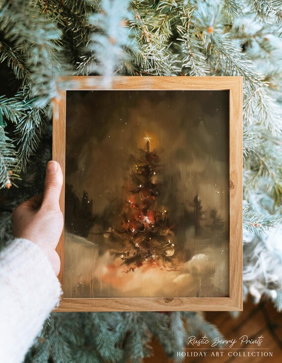 Moody Christmas Tree Art Print Wall Art Holiday Poster Vintage Print Christmas Decor