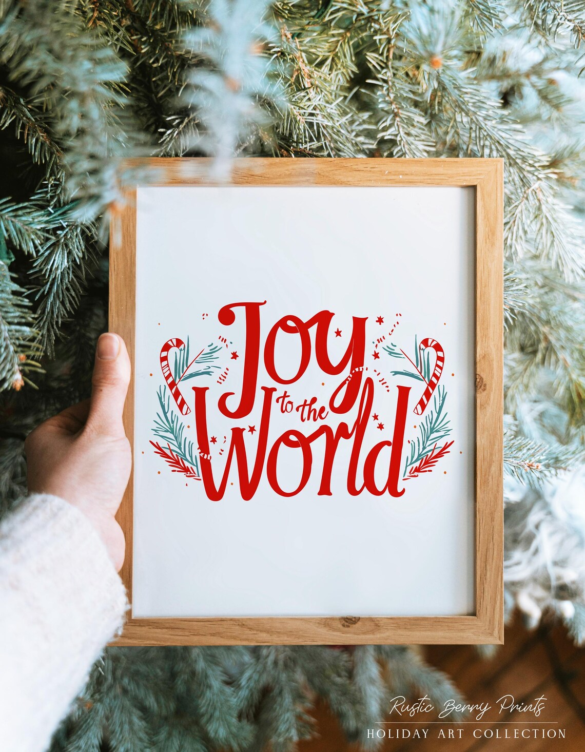 Joy to the World Red Hand Lettered Christmas Quote Holiday Art Poster