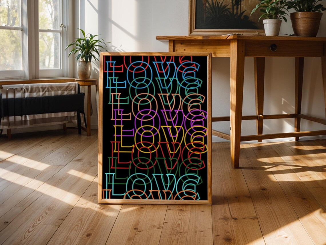 Love Rainbow Poster, Heart Living Room Decor