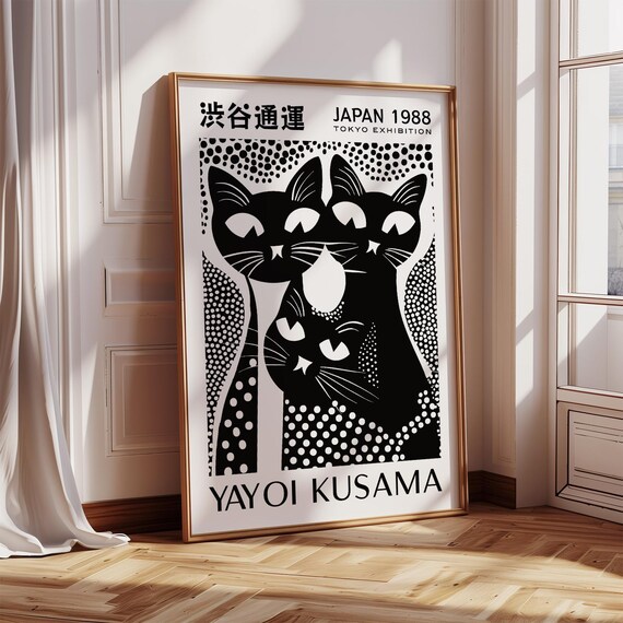 Yayoi Kusama Black Cat Trio Dot Art Japan 1988 Exhibition Style Poster