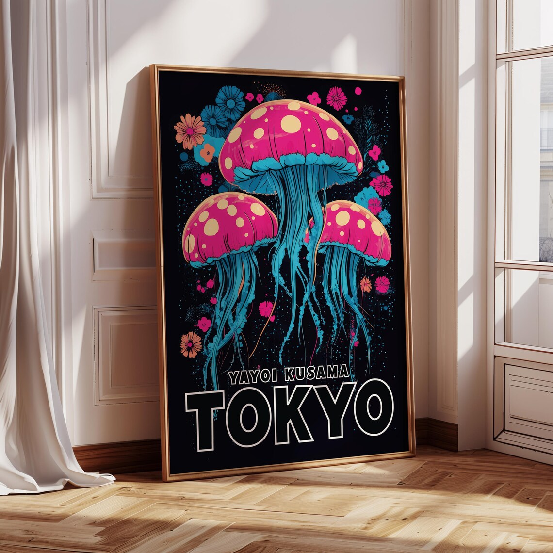 Yayoi Kusama Tokyo Neon Pink Jellyfish Spotted Ocean Art Poster