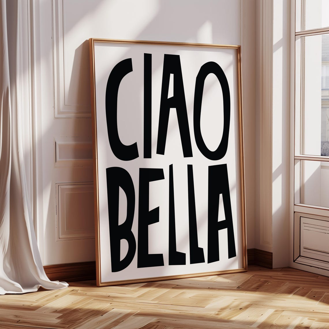 Ciao Bella Bold Black White Italian Typography Minimalist Art Print