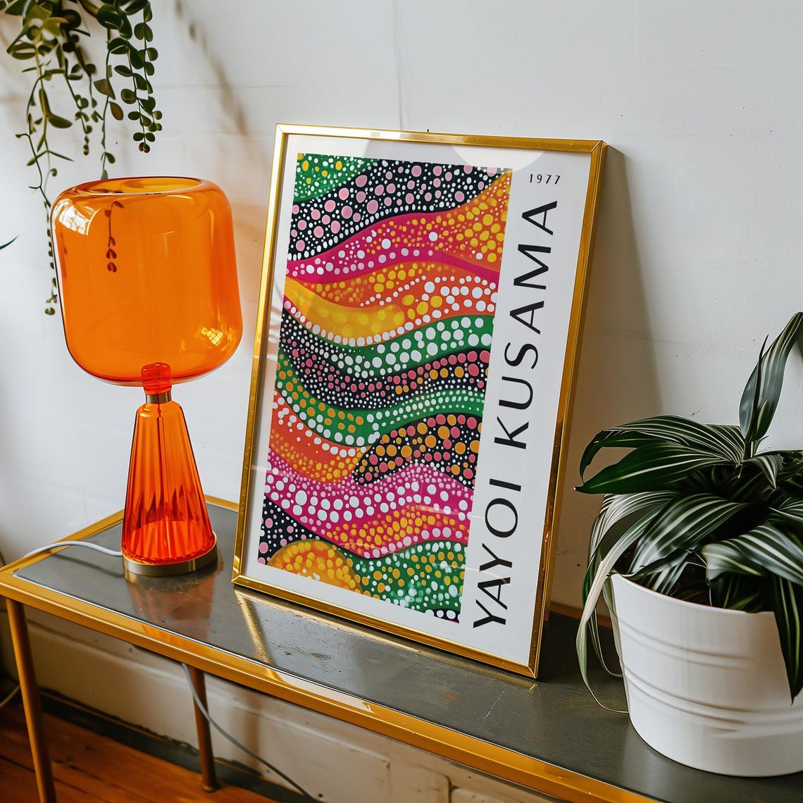 Yayoi Kusama 1977 Psychedelic Polka Dot Rainbow Wave Art Poster - Image 4
