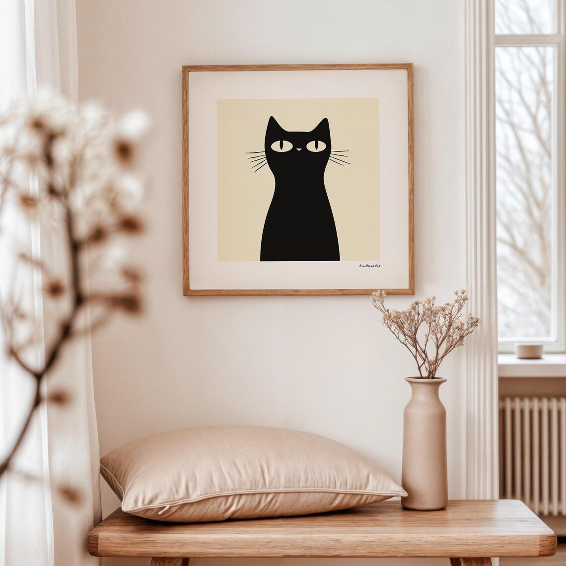 One Bold Black Cat Silhouette Minimalist Modern Cat Art Poster - Image 3