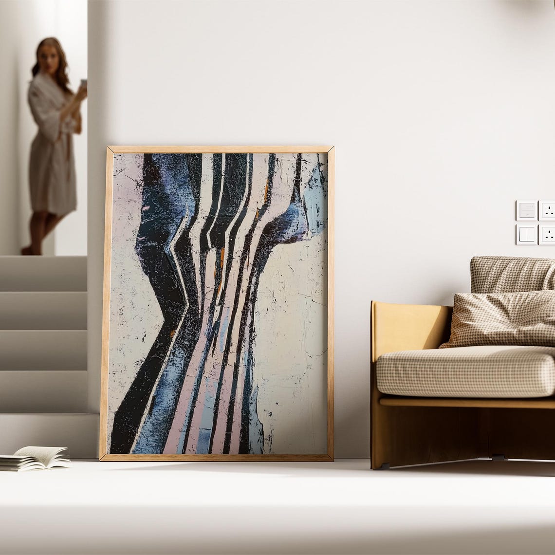 Strata Lines Black White Wavy Stripes Textured Modern Poster - Image 3