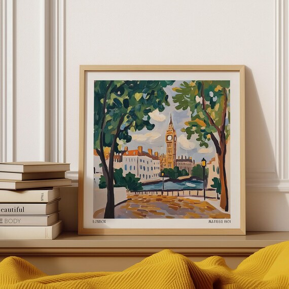 London Big Ben Thames Riverside Walkway Trees Matisse Poster