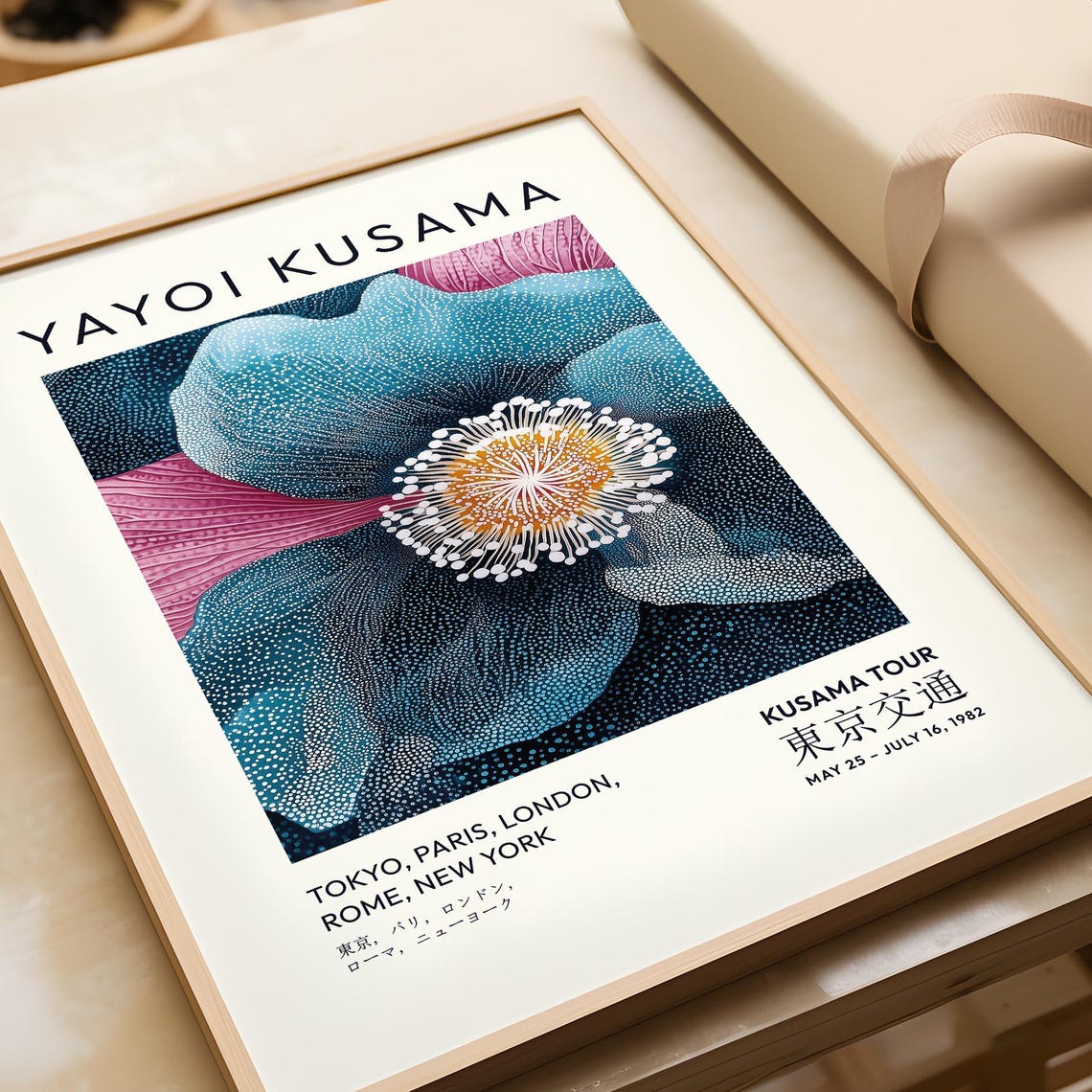 Yayoi Kusama Blue Pink Dotted Flower 1982 Tour Exhibition Poster - Image 2