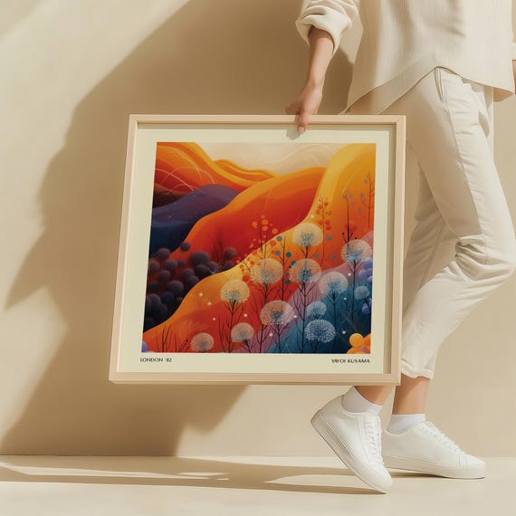 Abstract Mountain Landscape Wall Art Vibrant Nature Inspired Artwork For Living Room Bedroom Or Office Decor Square Yayoi Kusama Poster