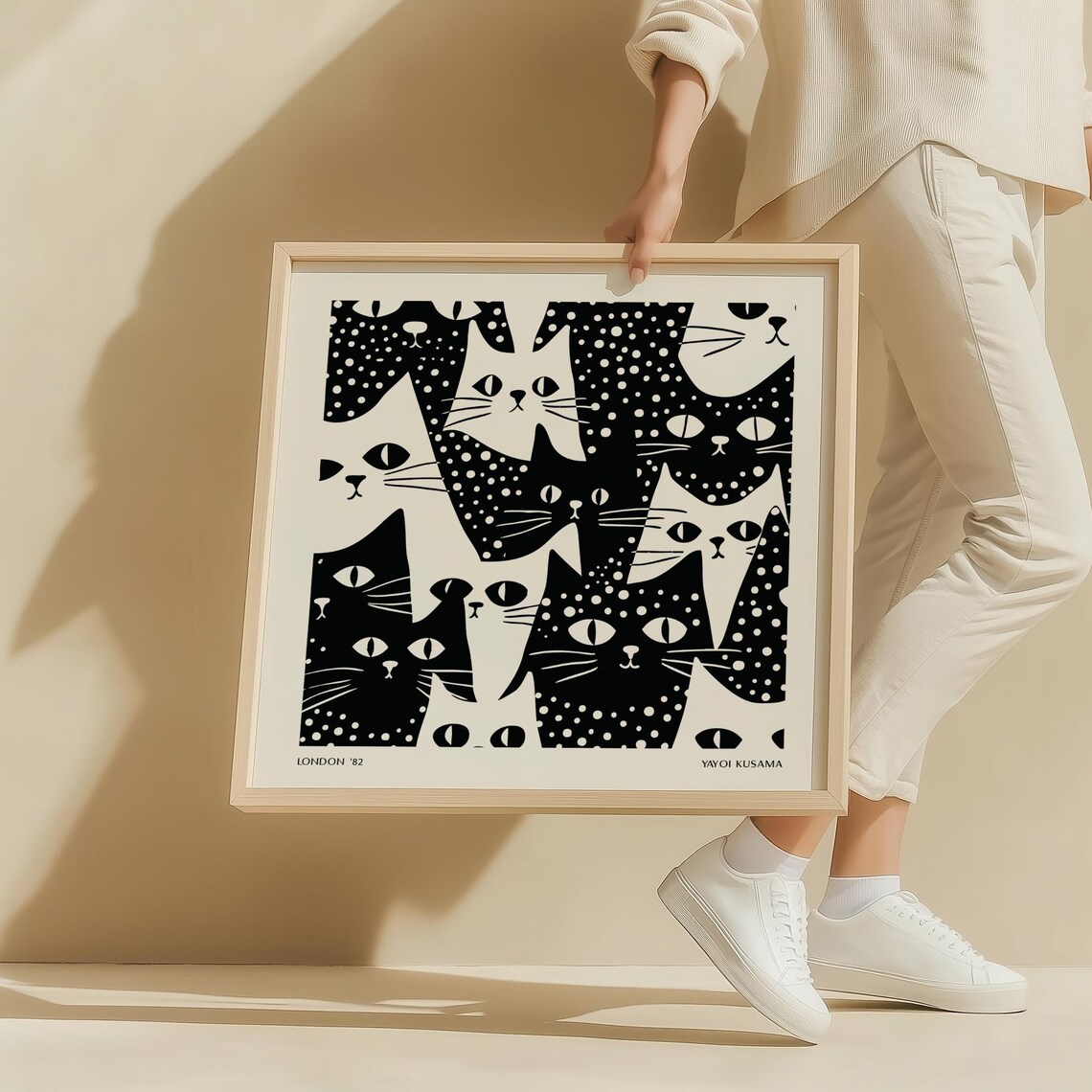 Black And White Cat Faces Collage Dotted Yayoi Kusama Poster
