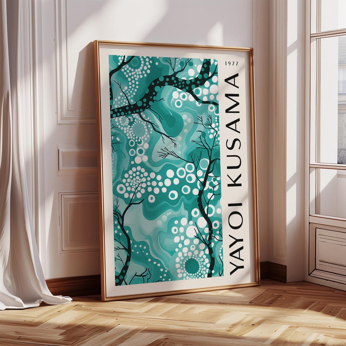 Yayoi Kusama 1977 Teal Tree Branch White Dot Bloom Tree Poster