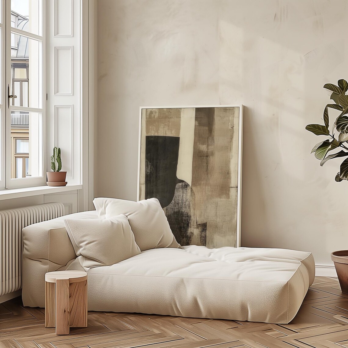 Black Beige Vessel Shapes Linen Textured Neutral Art Style Poster - Image 3