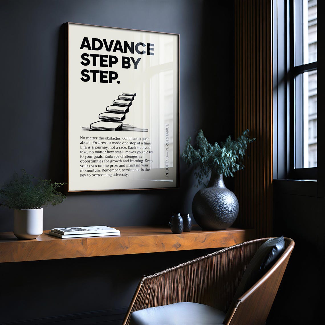 Advance Step by Step Motivational Quote Staircase Office Poster - Image 4