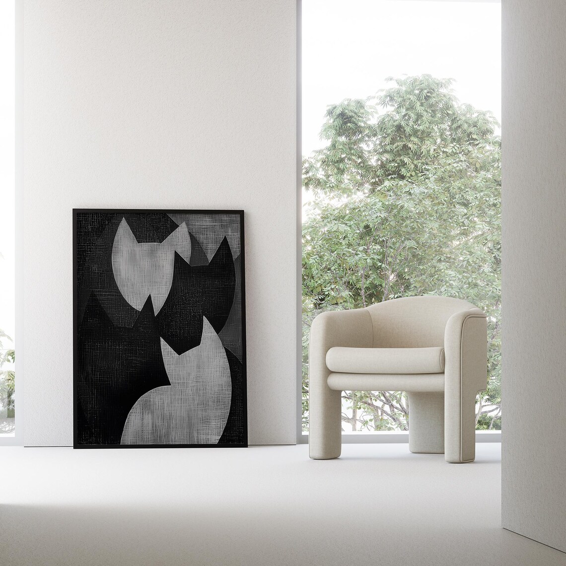 Wabi Sabi Abstract Layered Cats in Black White Modern Poster - Image 3