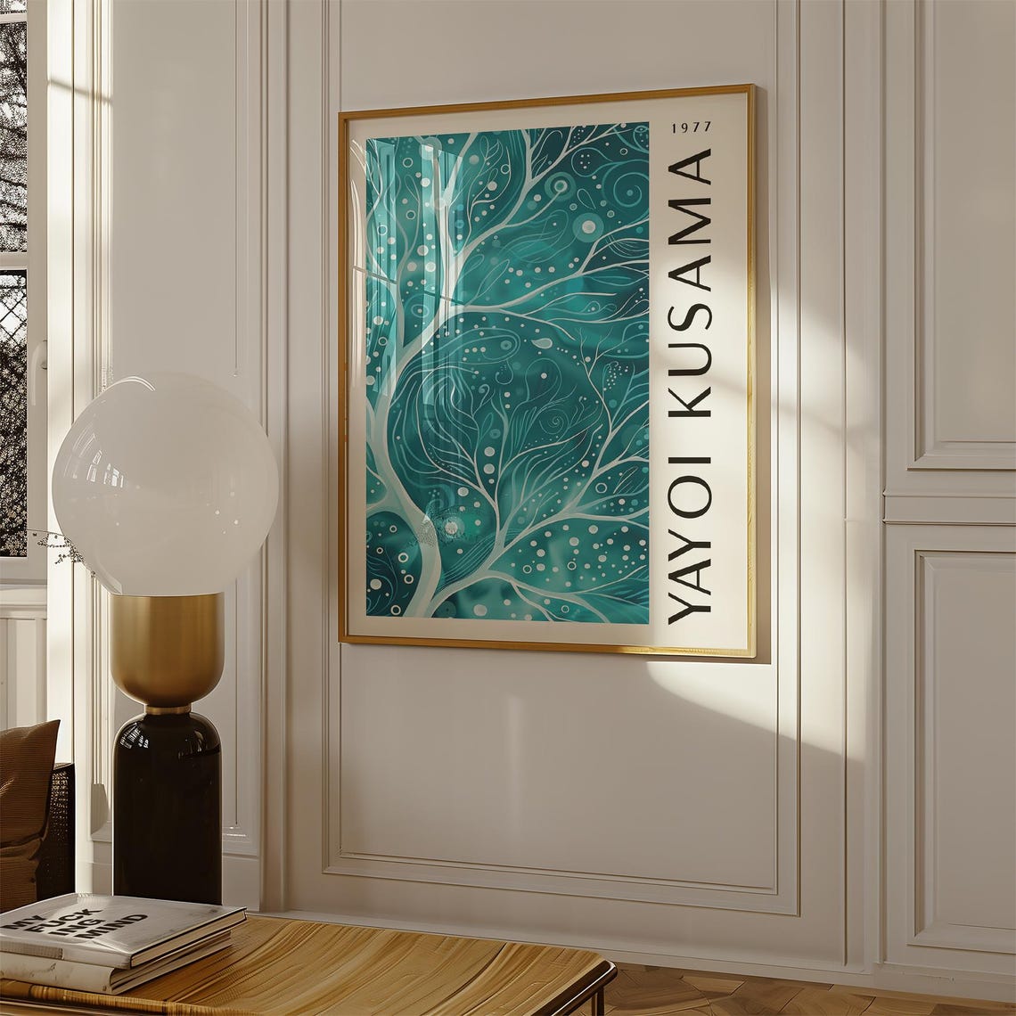 Yayoi Kusama 1977 White Branch Teal Tree Nature Abstract Poster - Image 2