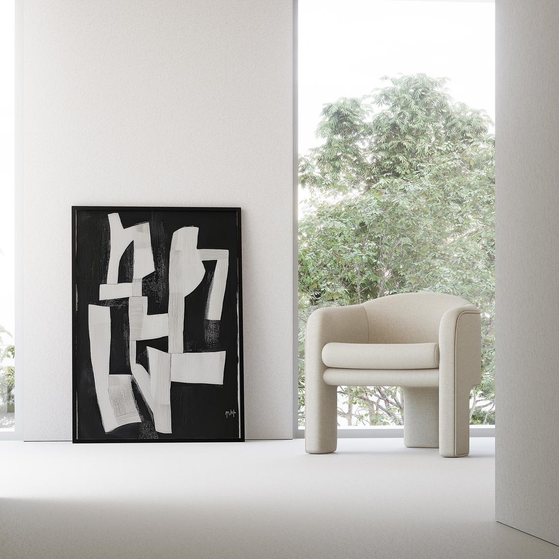 Black and White Abstract Brushstroke Modern Textured Art Poster - Image 4