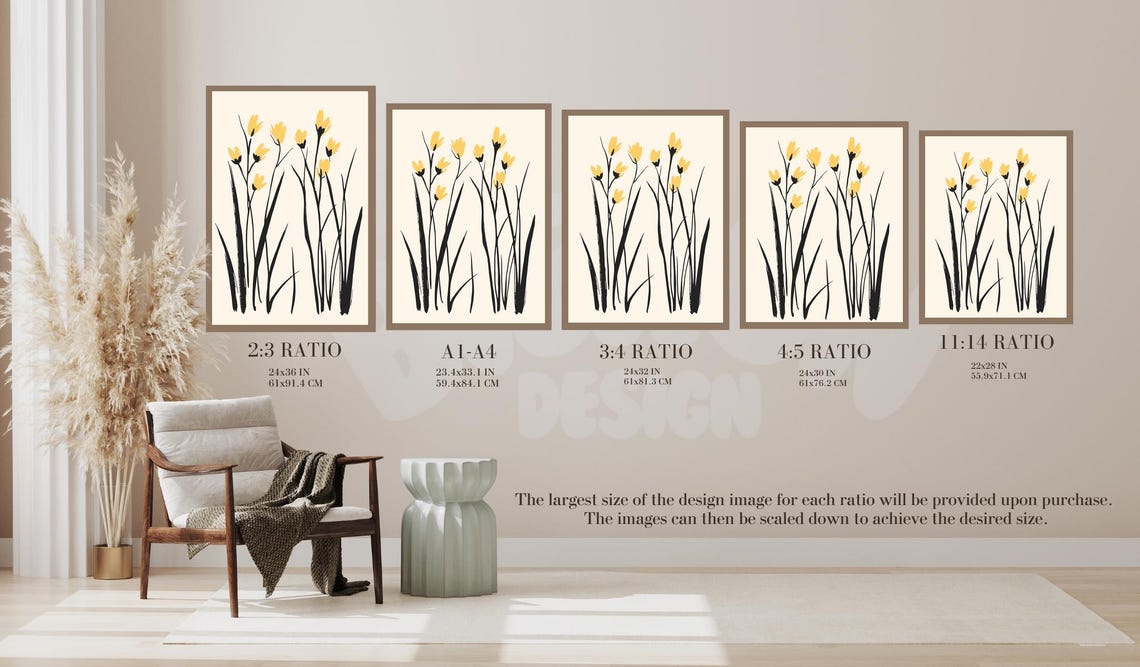 Wabi Sabi Spring Flower Art Print, Japandi Minimalist - Image 2