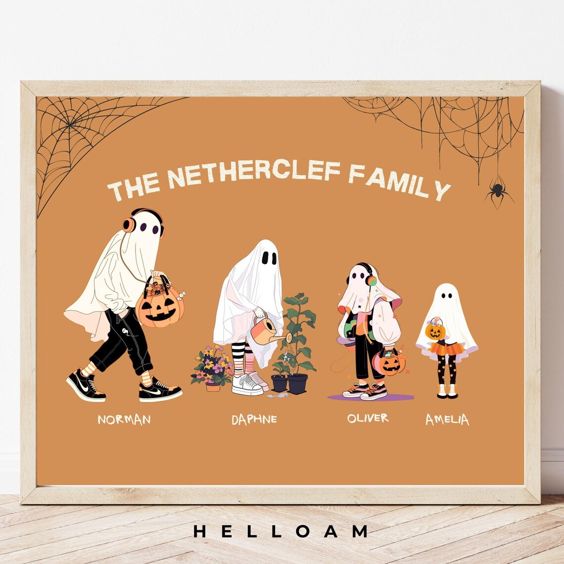 Halloween Family Portrait Personalized Family Print Halloween Wall Art Custom Family Art With Pets Halloween Ghost Family Spooky