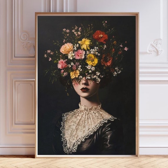 Renaissance Flower Portrait, Gothic Vintage Art Print