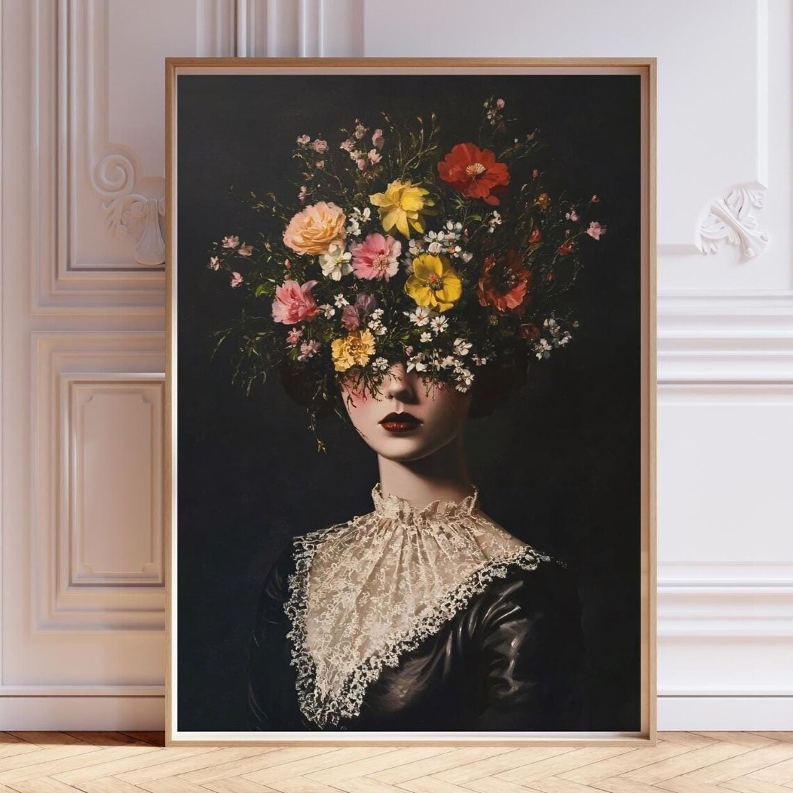 Renaissance Flower Portrait, Gothic Vintage Art Print